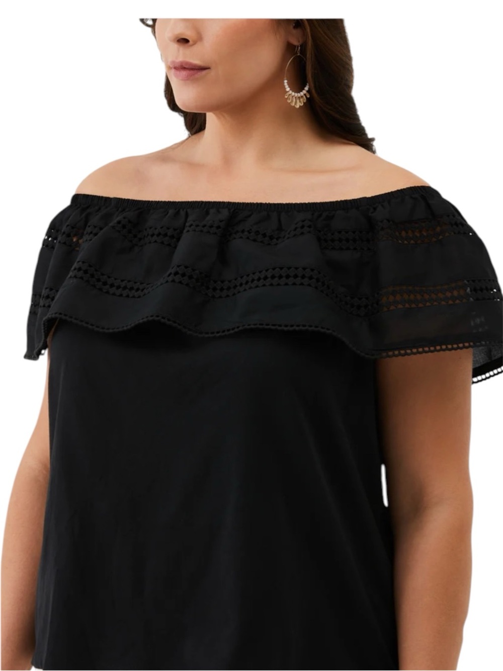 Rafaella Women's Embroidered Off The Shoulder Top, Color Black, Size 1X